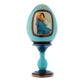 Russische Ei-Ikone, blau, Madonna der Straße, Gesamthöhe 20 cm