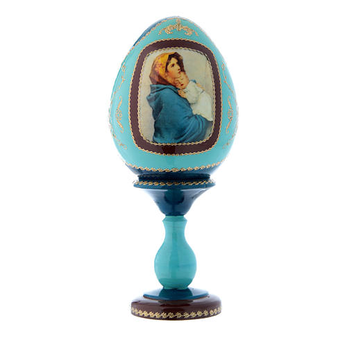 Russische Ei-Ikone, blau, Madonna der Straße, Gesamthöhe 20 cm 1