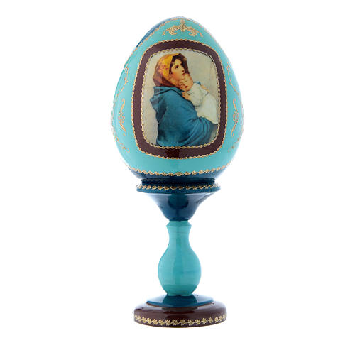 Ovo russo azul madeira decorada A Madoninha h tot 20 cm 1