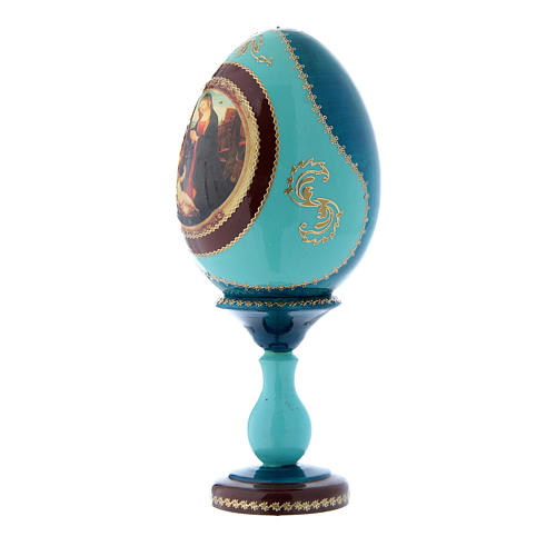 Huevo ruso Virgen con Niño y San Juanito azul decorado a mano h tot 20 cm 2