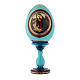 Ovo russo azul madeira decorada Virgem com Menino e pequeno São João Batista h tot 20 cm s1