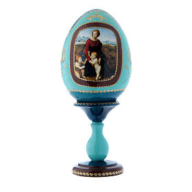 Russische Ei-Ikone, blau, Madonna im Garten, russisch imperial-Stil, Gesamthöhe 20 cm
