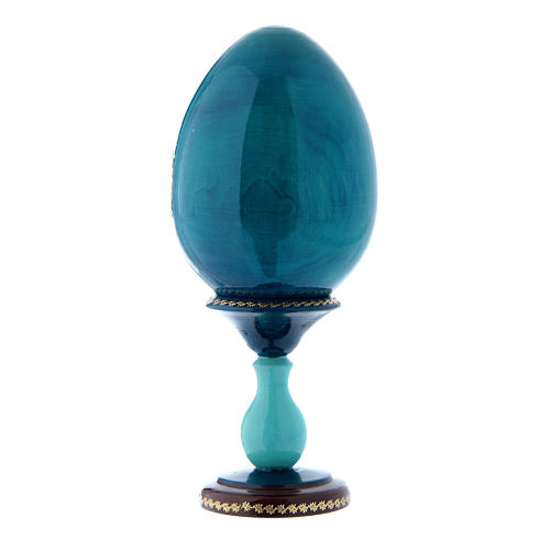 Uovo La Madonna del Belvedere blu stile imperiale russo in legno decorato a mano h tot 20 cm 3