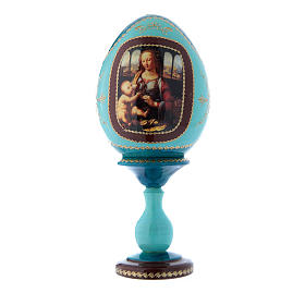 Russische Ei-Ikone, blau, Madonna mit dem Kinde, russisch imperial-Stil, Gesamthöhe 20 cm