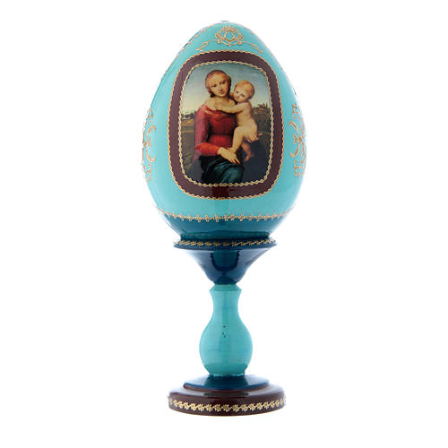 Russische Ei-Ikone, blau, Kleine Cowper Madonna, russisch imperial-Stil, Gesamthöhe 20 cm 1