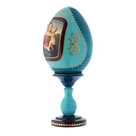 Uovo blu russo decorato a mano La Piccola Madonna Cowper h tot 20 cm