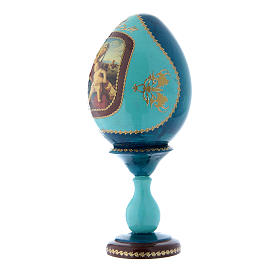 Huevo de madera decoupage azul ruso Virgen con Niño h tot 20 cm