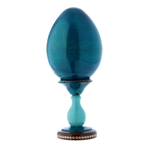 Huevo de madera decoupage azul ruso Virgen con Niño h tot 20 cm 3