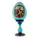 Uovo in legno découpage blu russo Madonna con Bambino h tot 20 cm s1