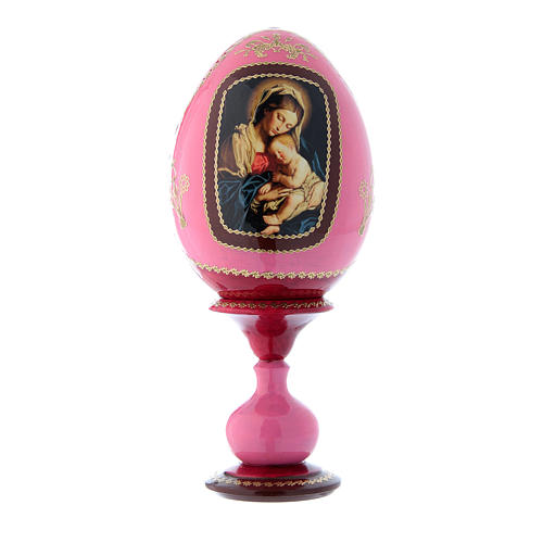 Russische Ei-Ikone, rot, Muttergottes mit Kind, Gesamthöhe 20 cm 1