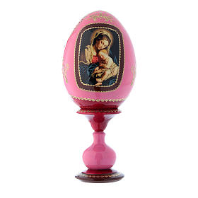Huevo ícono ruso Virgen con Niño de madera rojo h tot 20 cm