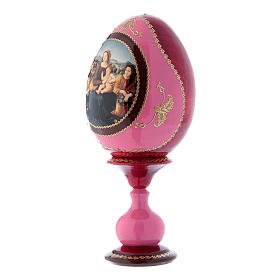 Huevo ícono ruso rojo decoupage Virgen con Niño, San Juanito y Ángeles h tot 20 cm