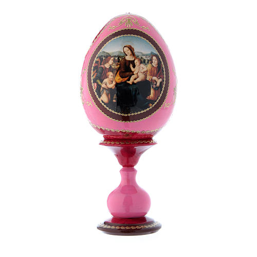 Huevo ícono ruso rojo decoupage Virgen con Niño, San Juanito y Ángeles h tot 20 cm 1