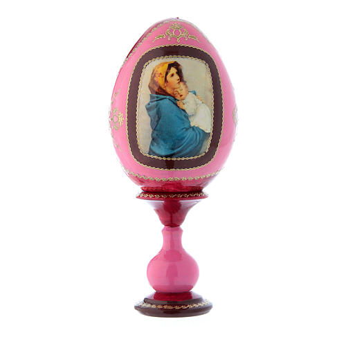 Russische Ei-Ikone, rot, Madonna der Straße, Gesamthöhe 20 cm 1