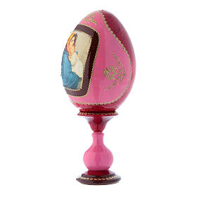 Uovo russo decorato a mano in legno rosso La Madonnina h tot 20 cm