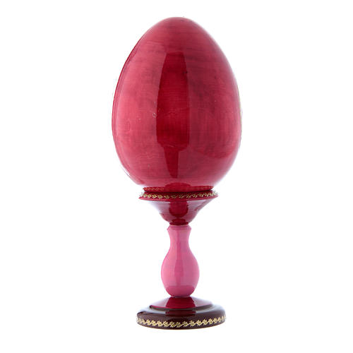 Oeuf en bois rouge russe style Fabergé La Madone à la prairie h tot 20 cm 3
