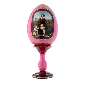 Uovo in legno rosso russo stile Fabergè La Madonna del Belvedere h tot 20 cm