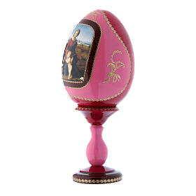 Uovo in legno rosso russo stile Fabergè La Madonna del Belvedere h tot 20 cm