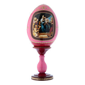 Uovo in legno La Madonna del Pesce russo découpage rosso h tot 20 cm