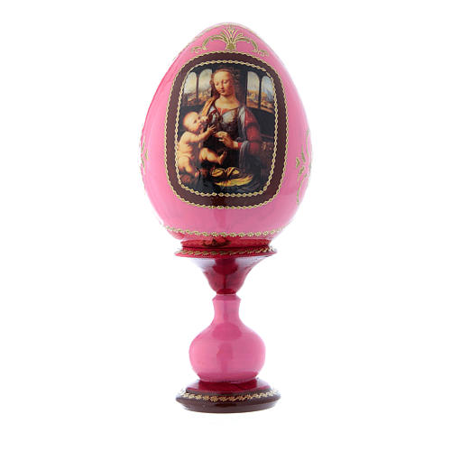 Russische Ei-Ikone, rot, Madonna mit dem Kinde, Gesamthöhe 20 cm 1