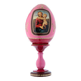 Uovo in legno russo decorato a mano La Piccola Madonna Cowper rosso h tot 20 cm