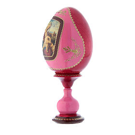 Huevo de madera decorado a mano rojo ruso Virgen con Niño estilo Fabergé h tot 20 cm