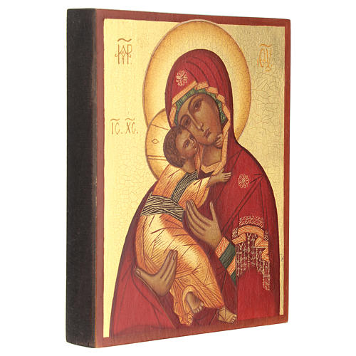 Russische Ikone mit gemalter Madonna von Vladimir 21x16 3