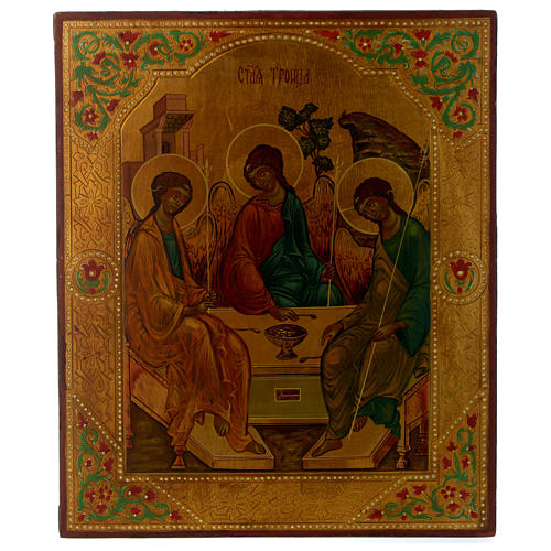 Icono ruso Trinidad de Rublev 30 x 25 cm mitad siglo XX 1