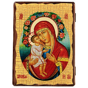 Russian icon Virgin Zhirovitskaya, painted and decoupaged 30x20 cm