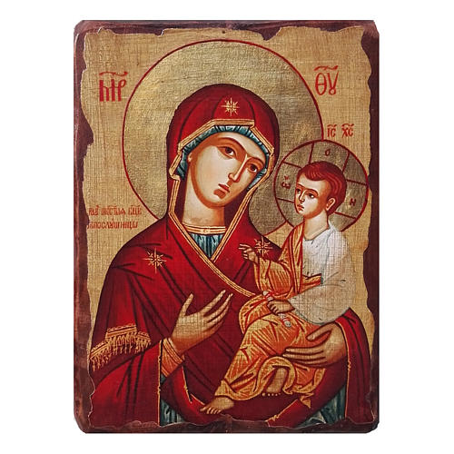 Russian icon Panagia Gorgoepikoos, painted and decoupaged 30x20 cm 1