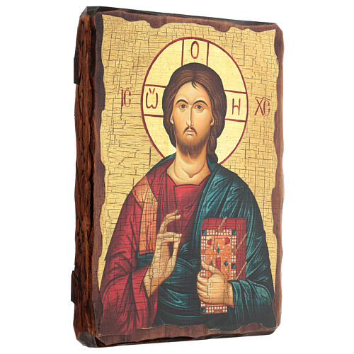 Russische Ikone, Malerei und Découpage, Christus Pantokrator, 30x20 cm 3