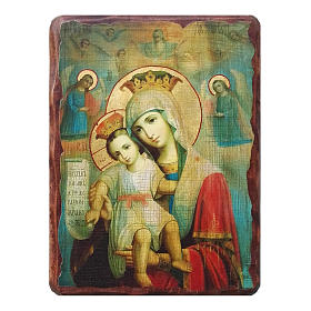 Russische Ikone, Malerei und Découpage, Muttergottes Wahrhaft würdig, 30x20 cm