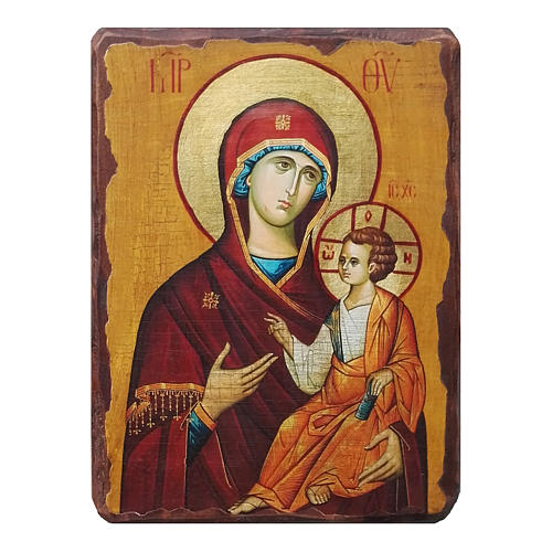 Russische Ikone, Malerei und Découpage, Gottesmutter Hodegetria von Smolensk, 30x20 cm 1