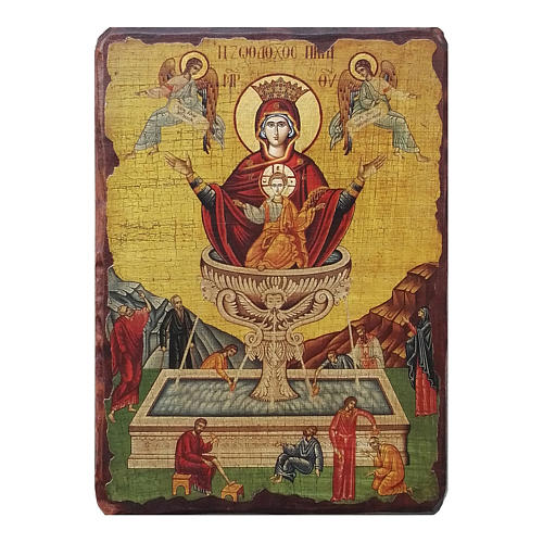 Ícone russo pintado decoupáge Mãe de Deus Manancial da Vida 30x20 cm 1