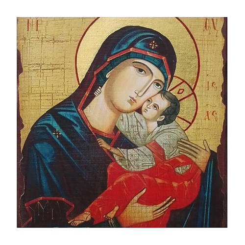 Russische Ikone, Malerei und Découpage, Muttergottes das Kind küssend, 30x20 cm 2