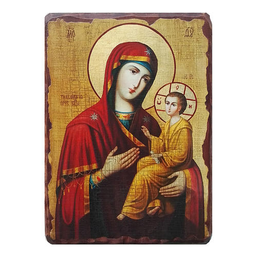 Russian icon Madonna Tikhvinskaya, painted and decoupaged 30x20 cm 1