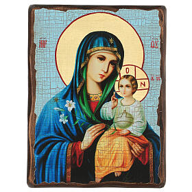 Russische Ikone, Malerei und Découpage, Muttergottes mit der weißen Lilie, 30x20 cm