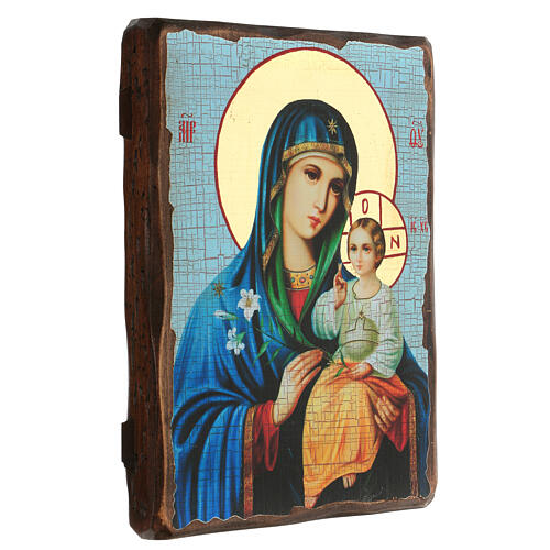 Russische Ikone, Malerei und Découpage, Muttergottes mit der weißen Lilie, 30x20 cm 3