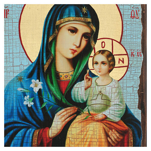 Russian icon Mother of God of the Unfading Flower, painted and decoupaged 30x20 cm 2