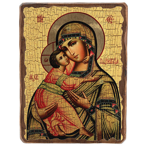 Russische Ikone, Malerei und Découpage, Gottesmutter von Wladimir, 30x20 cm 1