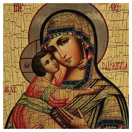 Russische Ikone, Malerei und Découpage, Gottesmutter von Wladimir, 30x20 cm 2