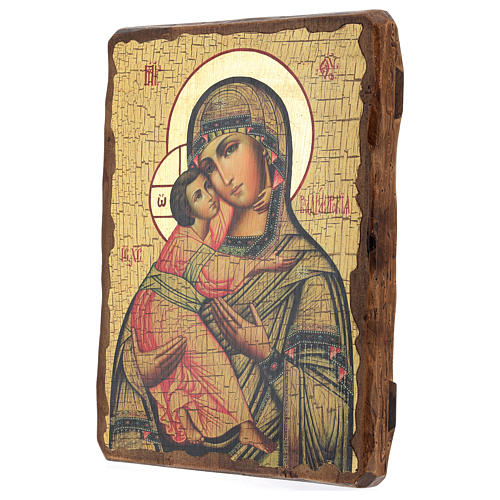 Russische Ikone, Malerei und Découpage, Gottesmutter von Wladimir, 30x20 cm 3