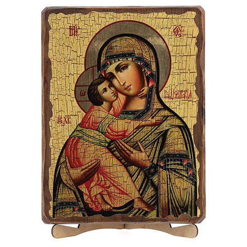 Russische Ikone, Malerei und Découpage, Gottesmutter von Wladimir, 30x20 cm 5