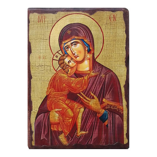 Russische Ikone, Malerei und Découpage, Gottesmutter von Wladimir, 30x20 cm 1
