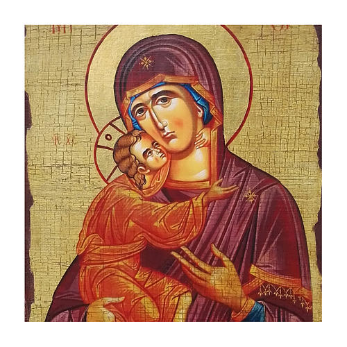 Russische Ikone, Malerei und Découpage, Gottesmutter von Wladimir, 30x20 cm 2