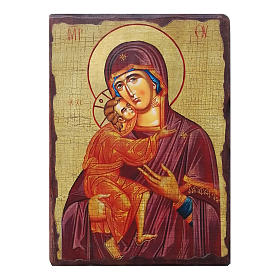 Russian icon Mother of God of Vladimir, painted and decoupaged 30x20 cm