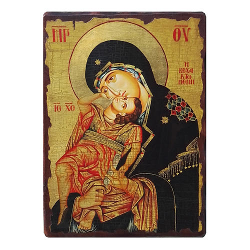 Russian icon Virgin Eleousa, painted and decoupaged 30x20 cm 1