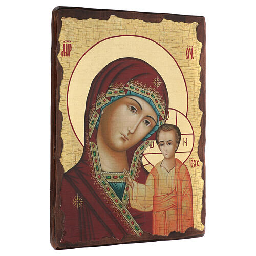 Ícone Rússia pintado decoupáge Nossa Senhora de Cazã 40x30 cm 3
