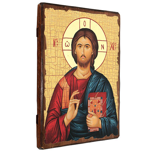 Icono ruso pintado decoupage Cristo Pantocrátor 40x30 cm 3