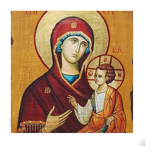 Russische Ikone, Malerei und Découpage, Gottesmutter von Smolensk, Hodegetria, 40x30 cm 2